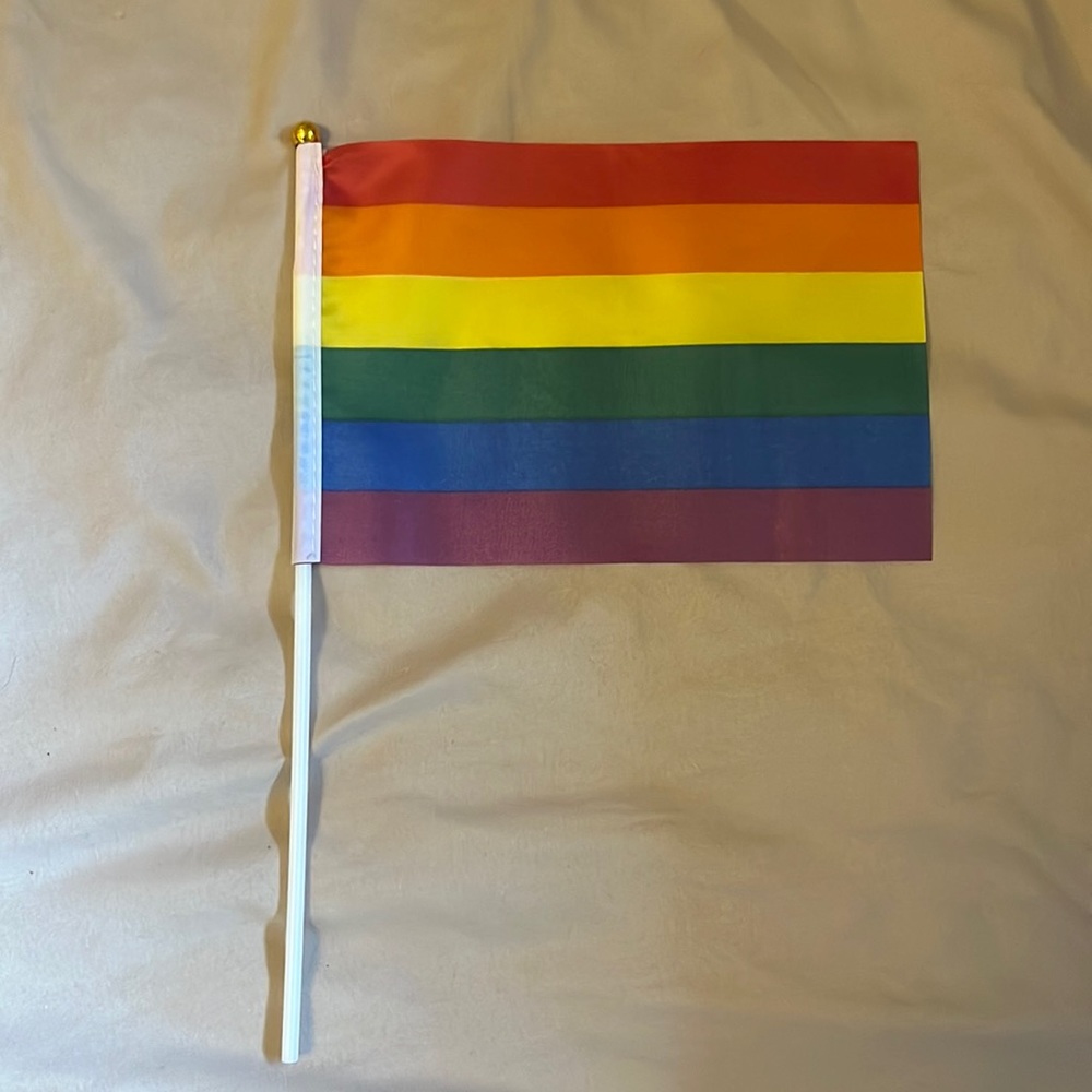 LGBTQ+ handheld rainbow pride flag
